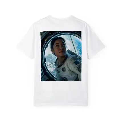 Female Astronaut Looking Through Space Station Window