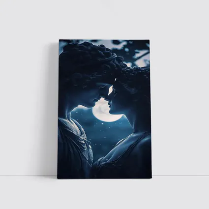 Greek Marble Statues Kissing Under Moon