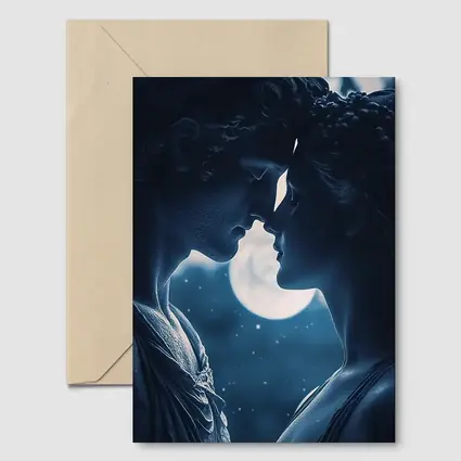 Greek Marble Statues Kissing Under Moon