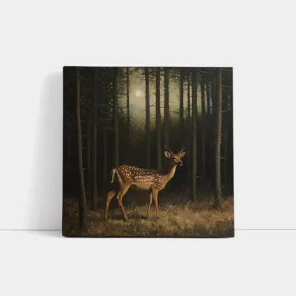 Spotted Deer Standing In Dark Forest