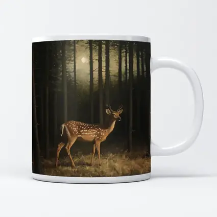 Spotted Deer Standing In Dark Forest