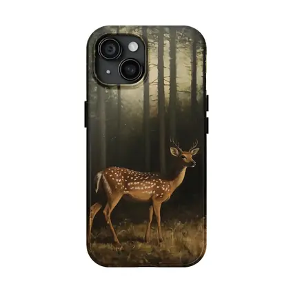 Spotted Deer Standing In Dark Forest