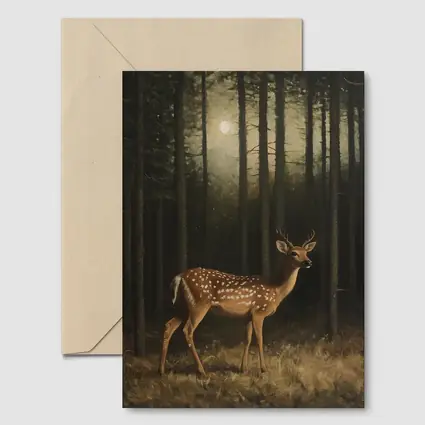 Spotted Deer Standing In Dark Forest
