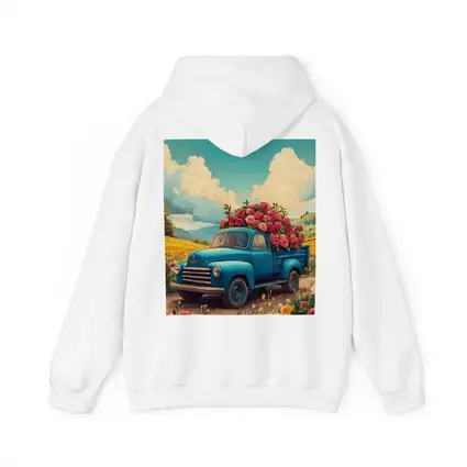 Blue Vintage Truck Roses Floral Field