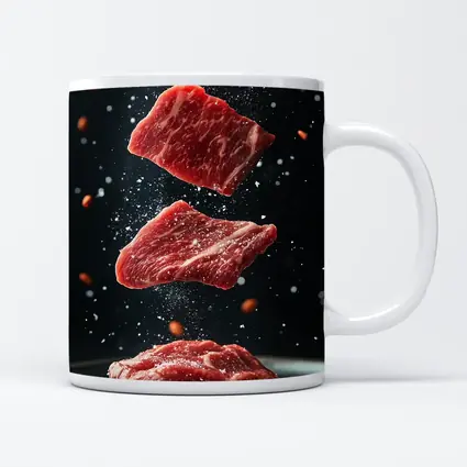Raw Beef Slices Falling Dark Background