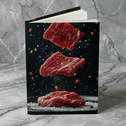 Raw Beef Slices Falling Dark Background
