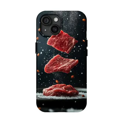 Raw Beef Slices Falling Dark Background