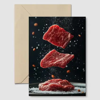 Raw Beef Slices Falling Dark Background