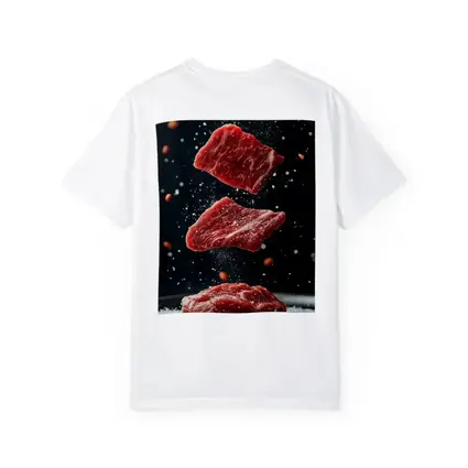 Raw Beef Slices Falling Dark Background
