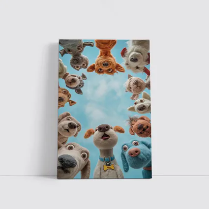 Cute Felted Dogs Circle Blue Sky