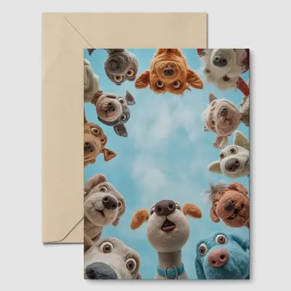 Cute Felted Dogs Circle Blue Sky