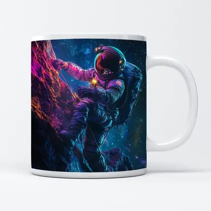 Astronaut Climbing Rocky Cliff Starry Space