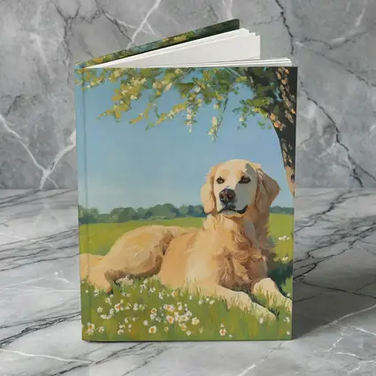 Golden Retriever Resting In Sunny Meadow