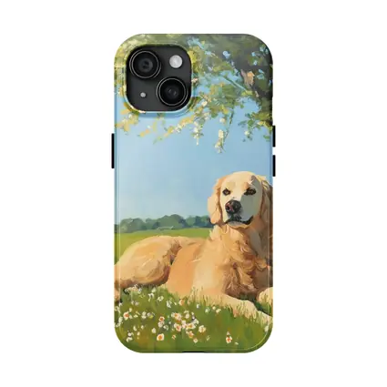 Golden Retriever Resting In Sunny Meadow