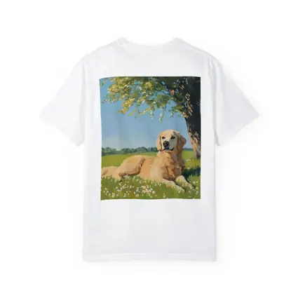 Golden Retriever Resting In Sunny Meadow
