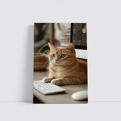 Orange Tabby Cat Sitting At Desk