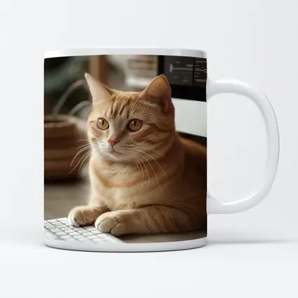 Orange Tabby Cat Sitting At Desk