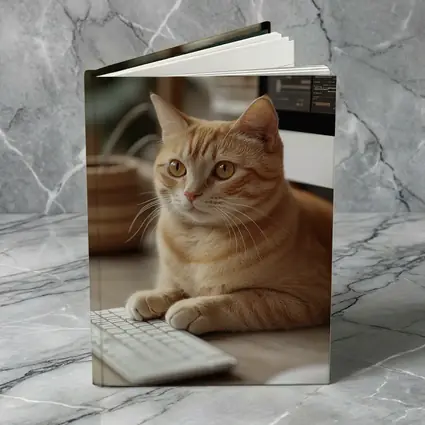Orange Tabby Cat Sitting At Desk