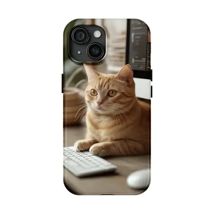Orange Tabby Cat Sitting At Desk