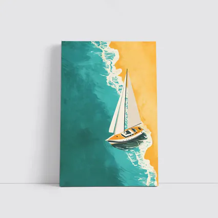 Sailboat Aerial View Teal Ocean Sandy Beach