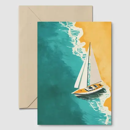 Sailboat Aerial View Teal Ocean Sandy Beach