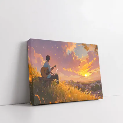 Anime Boy Playing Guitar at Sunset