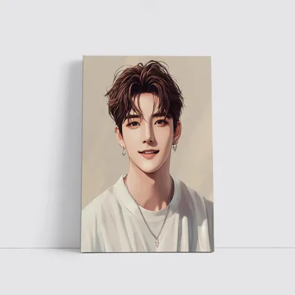 Korean Style Anime Boy Portrait Beige Background