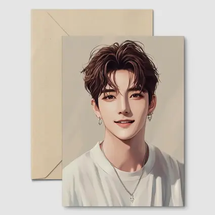 Korean Style Anime Boy Portrait Beige Background