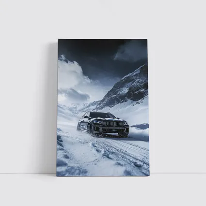 BMW X5 Driving Through Snowy Mountain Pass