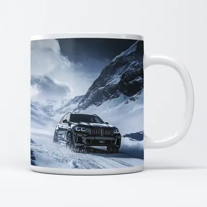 BMW X5 Driving Through Snowy Mountain Pass