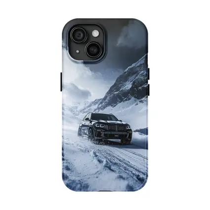 BMW X5 Driving Through Snowy Mountain Pass