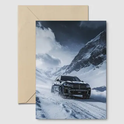 BMW X5 Driving Through Snowy Mountain Pass