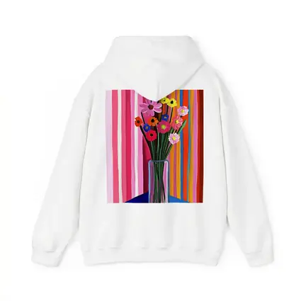 Colorful Flowers Vase Bold Striped Background