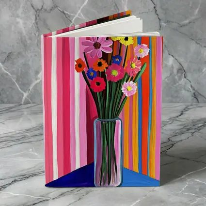 Colorful Flowers Vase Bold Striped Background