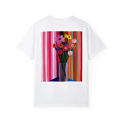 Colorful Flowers Vase Bold Striped Background
