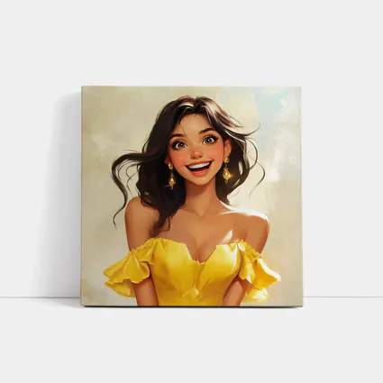 Smiling Girl Yellow Dress Cartoon Art