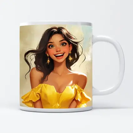 Smiling Girl Yellow Dress Cartoon Art