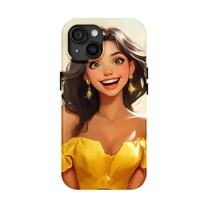 Smiling Girl Yellow Dress Cartoon Art