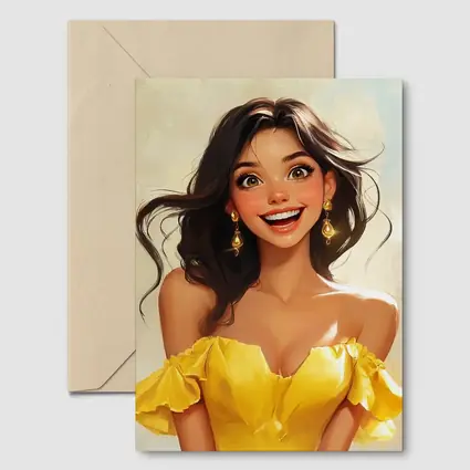 Smiling Girl Yellow Dress Cartoon Art