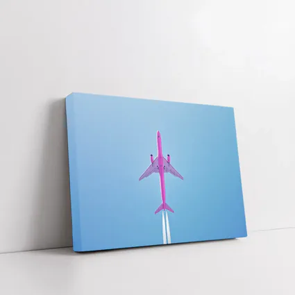 Pink Airplane Flying Against Blue Sky