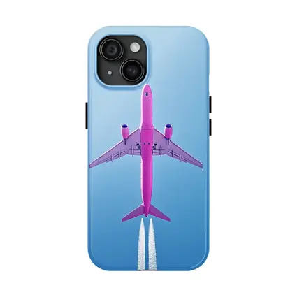 Pink Airplane Flying Against Blue Sky