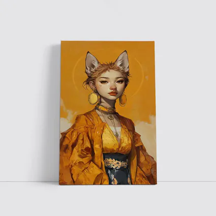 Fox Girl Fantasy Portrait Yellow Background Art