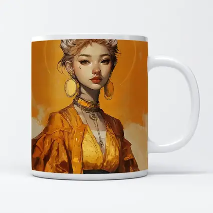 Fox Girl Fantasy Portrait Yellow Background Art