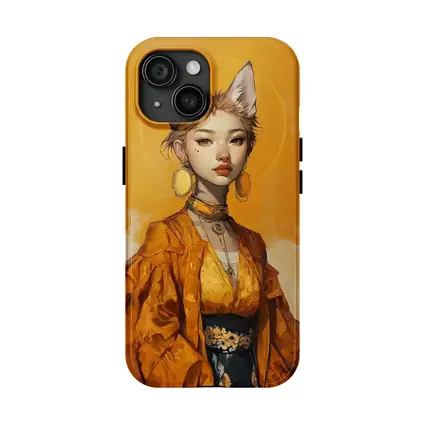 Fox Girl Fantasy Portrait Yellow Background Art