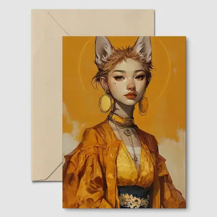 Fox Girl Fantasy Portrait Yellow Background Art