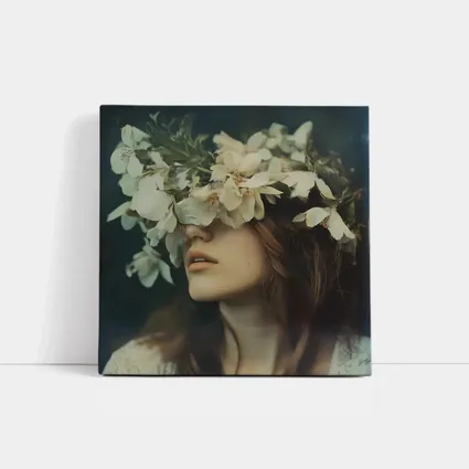 Woman White Flower Crown Dark Moody Portrait
