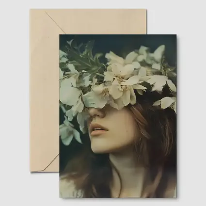 Woman White Flower Crown Dark Moody Portrait