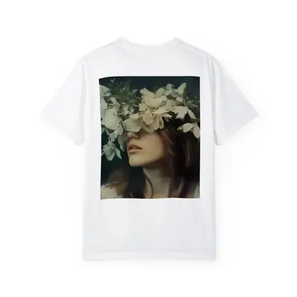 Woman White Flower Crown Dark Moody Portrait