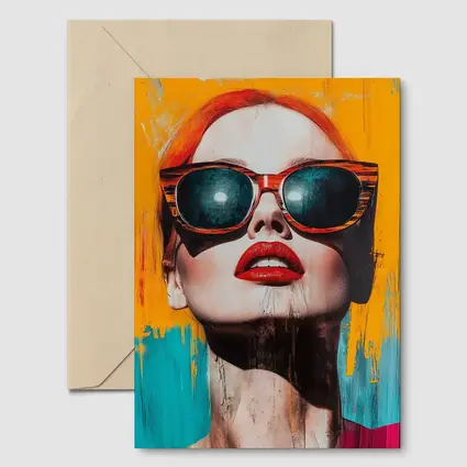 Red Hair Woman Sunglasses Pop Art Yellow