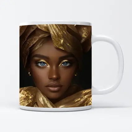 African Woman Golden Headwrap Blue Eyes Portrait